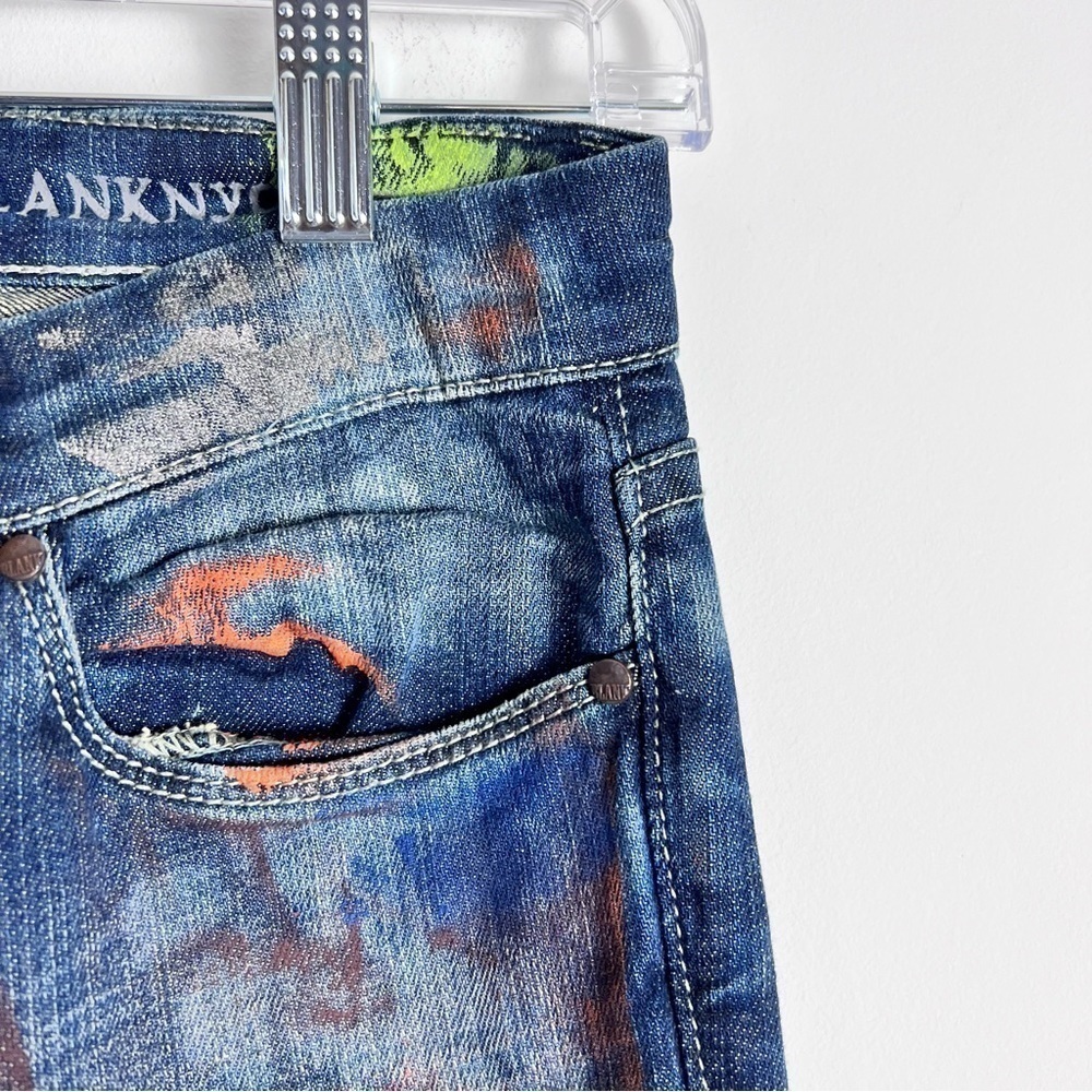 BlankNYC Hand Painted 'Crazy Legs' Splatter Design Slim Straight Leg Jeans - Picture 6 of 16
